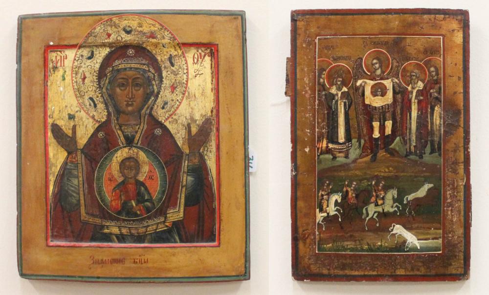 TWO RUSSIAN ICONS, HAND PAINTED: