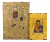 TWO RUSSIAN ICONS ON PANEL, 20
