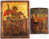 TWO RUSSIAN ICONS ON WOOD PANE