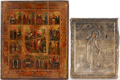 TWO RUSSIAN ICONS,12 FEASTS & ST