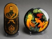 TWO RUSSIAN LACQUER BOXES, ONE