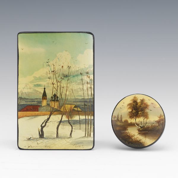 TWO RUSSIAN LACQUER BOXES WITH