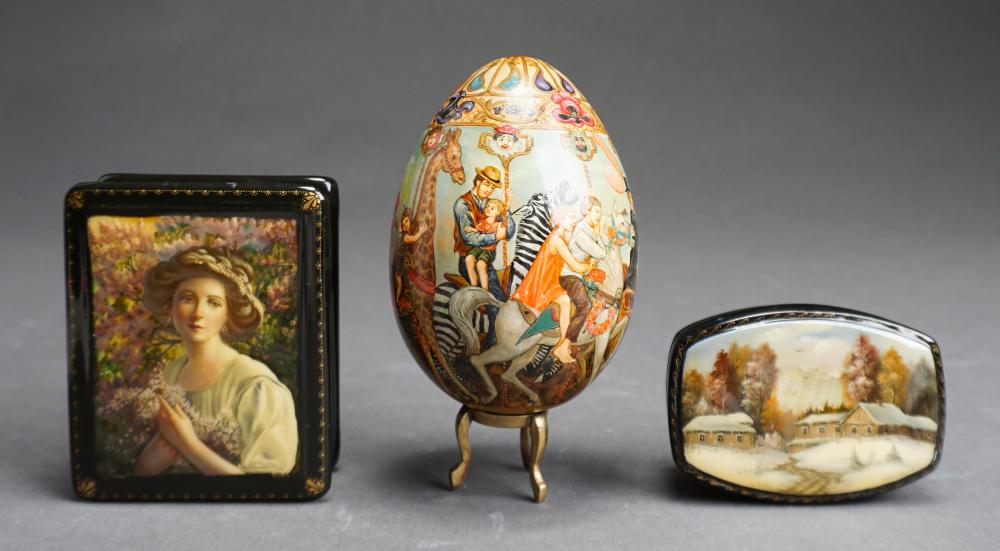 TWO RUSSIAN LACQUER BOXES WITH A
