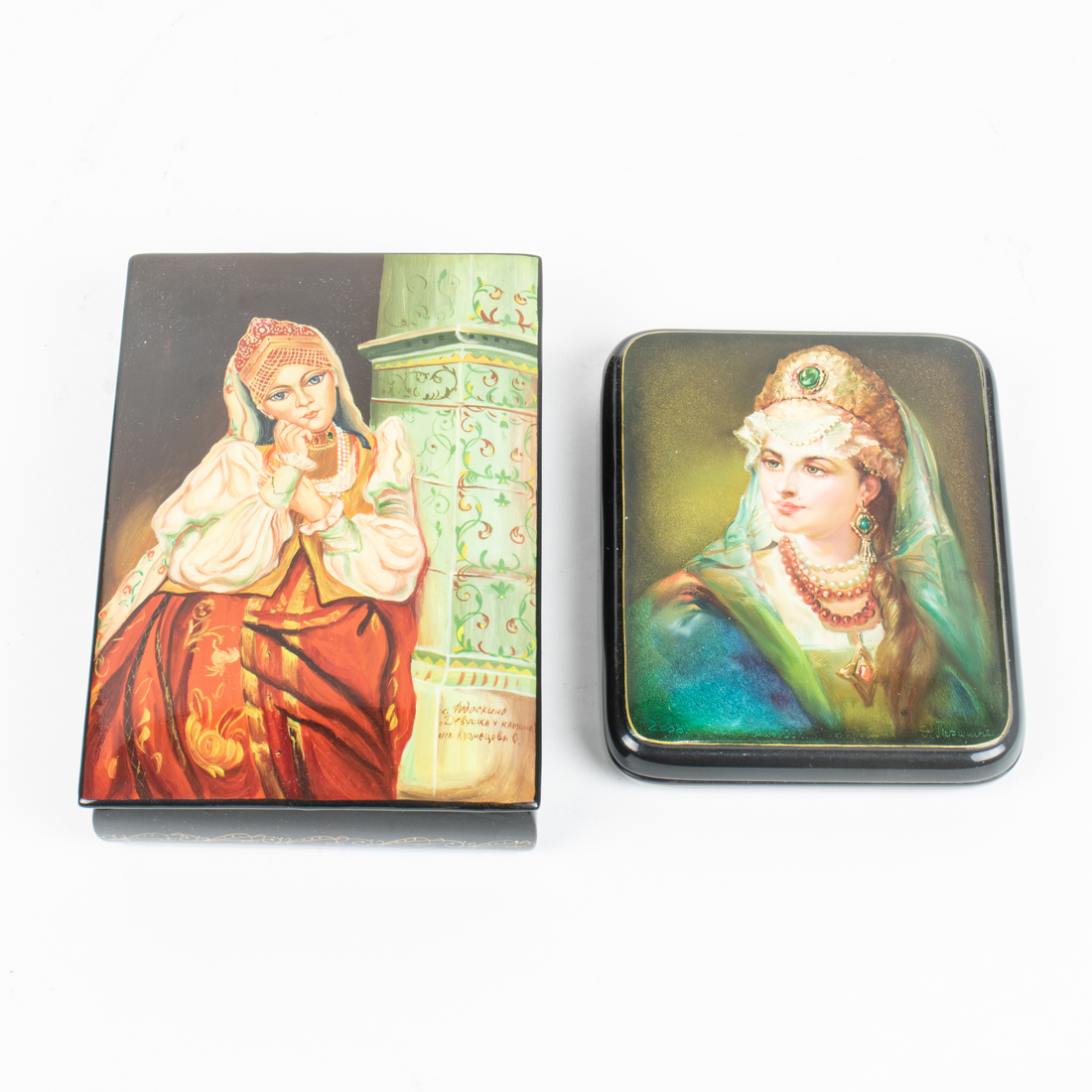 TWO RUSSIAN LACQUER BOXES WITH