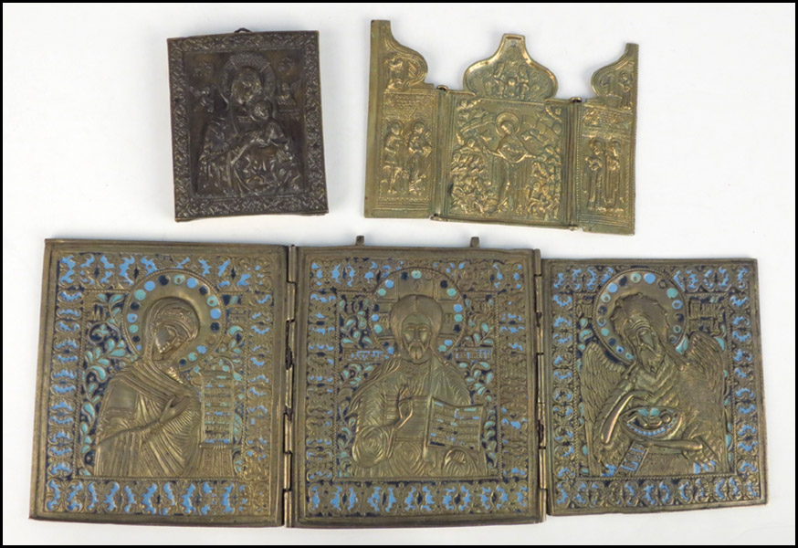 TWO RUSSIAN METAL TRAVEL TRIPTYCH