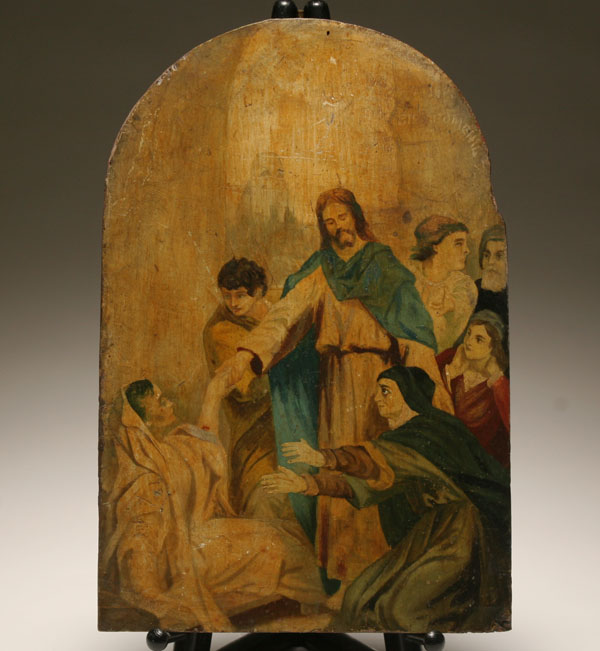 Two Russian painted wooden icons,