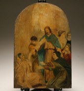 Two Russian painted wooden ico