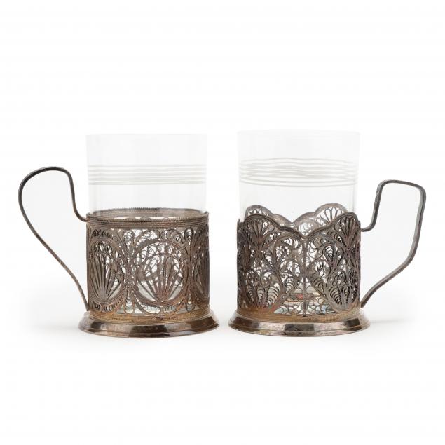 TWO RUSSIAN SILVERPATE TEA GLASS
