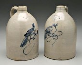 Two salt glazed jugs, birds: o