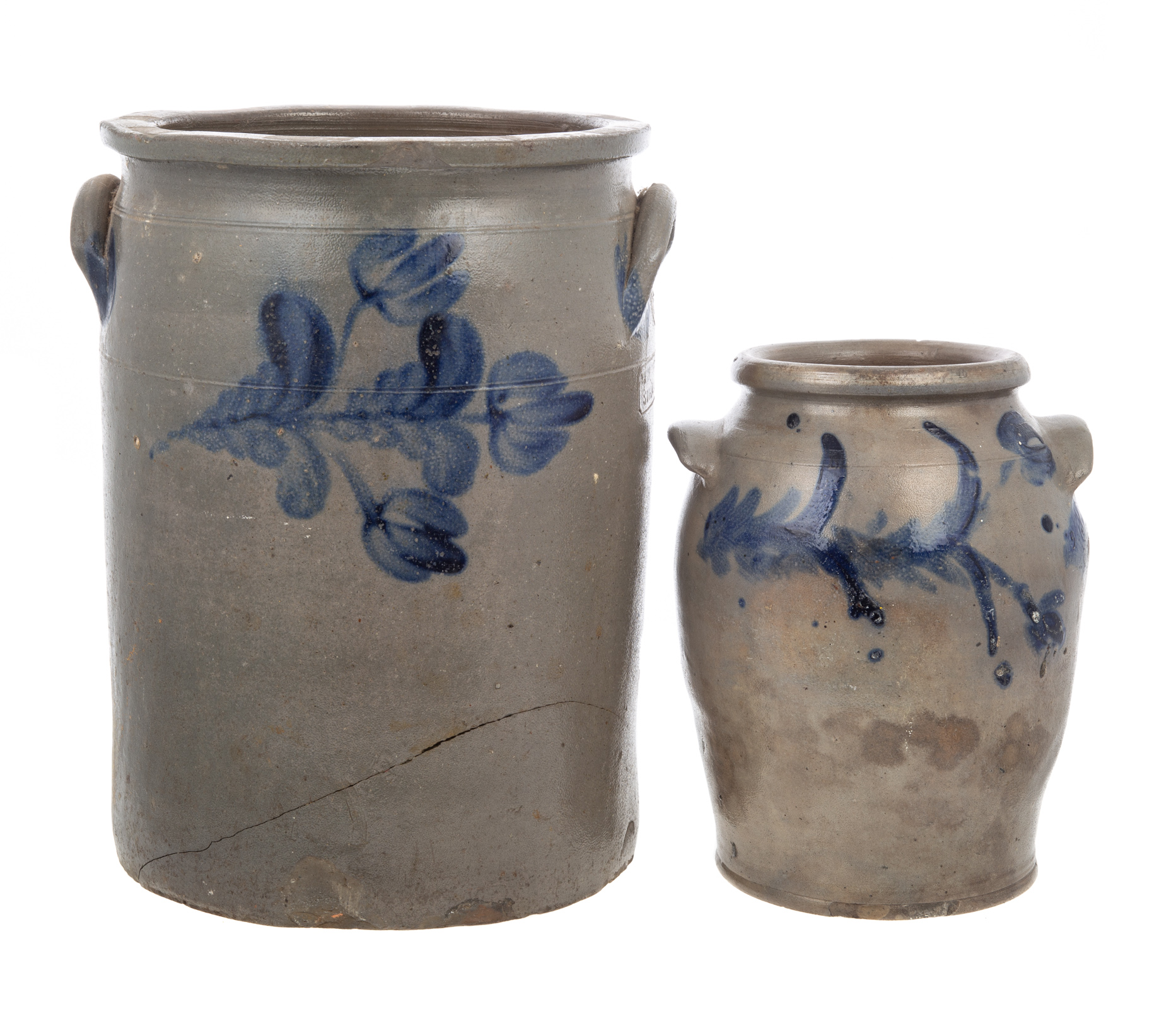 TWO SALT GLAZED STONEWARE CROCKS