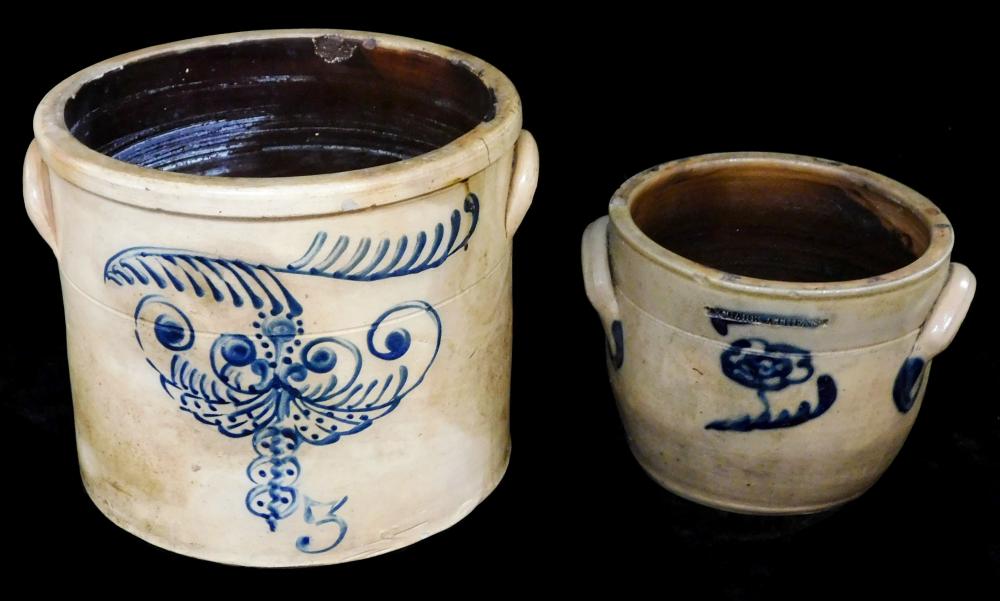 TWO SALT-GLAZED STONEWARE CROCKS,