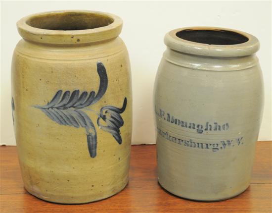 Two salt-glazed stoneware crocks: