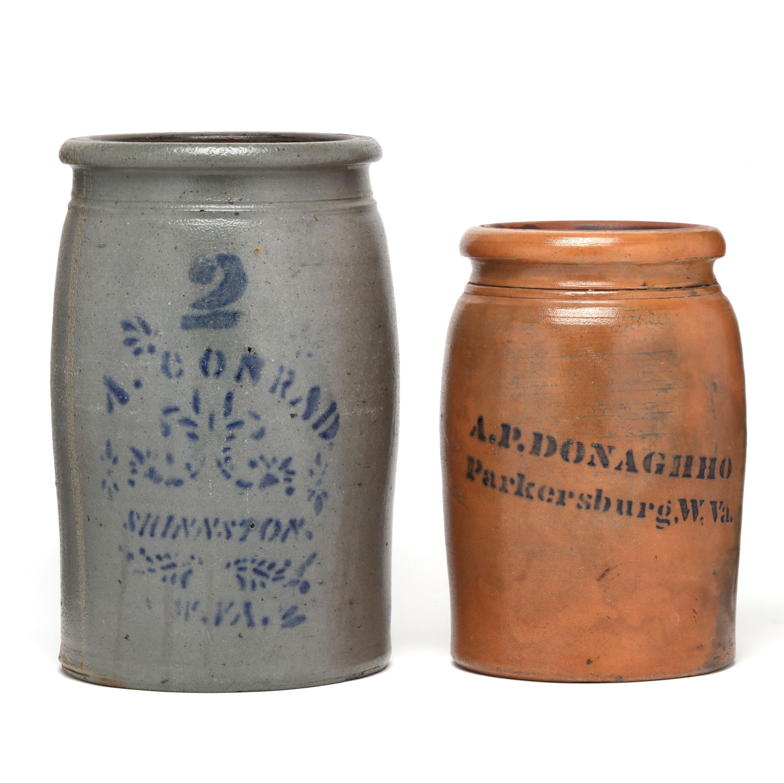 TWO SALT GLAZED STONEWARE WEST