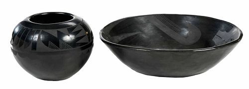 TWO SAN ILDEFONSO BLACKWARE