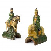 TWO SANCAI-GLAZED ROOF TILES
M