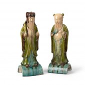 TWO SANCAI-GLAZED ROOF-TILES O