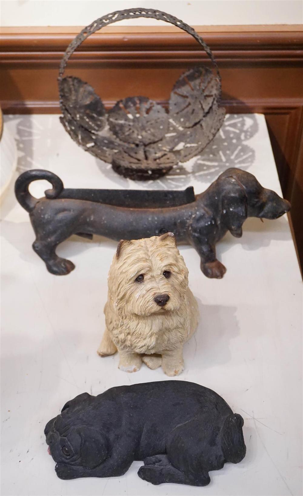 TWO SANDICAST SCULPTURES OF DOGS, A