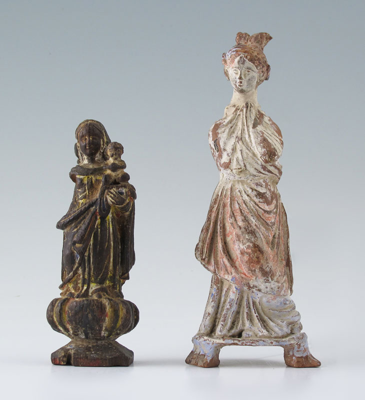 TWO SANTOS: 1)Carved wood 4 3/4''
