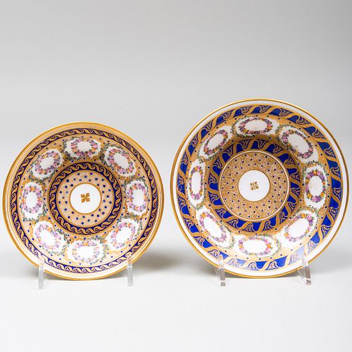 TWO SÃ¨VRES COBALT GROUND PORCELAIN