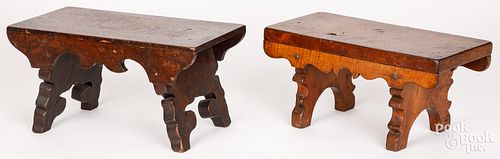 TWO SCALLOPED EDGE FOOTSTOOLS, 19TH