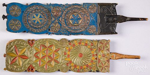 TWO SCANDINAVIAN CARVED AND PAINTED