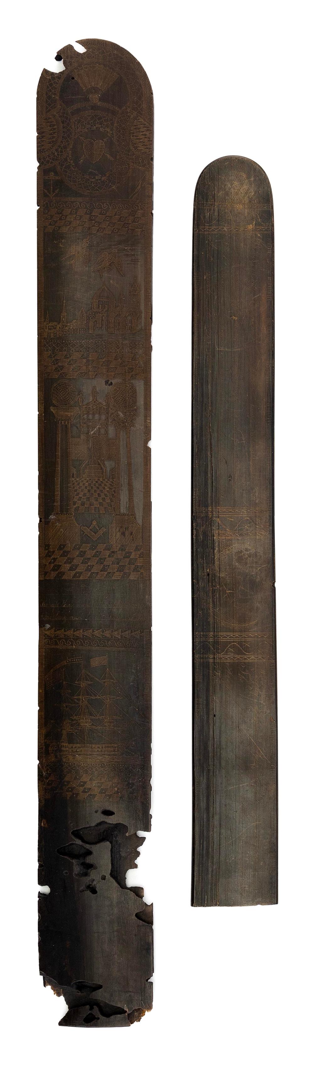 TWO SCRIMSHAW BALEEN BUSKS 19TH
