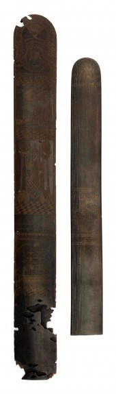 TWO SCRIMSHAW BALEEN BUSKS 19T