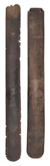 TWO SCRIMSHAW BALEEN BUSKS 19T