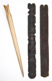 TWO SCRIMSHAW BALEEN BUSKS AND