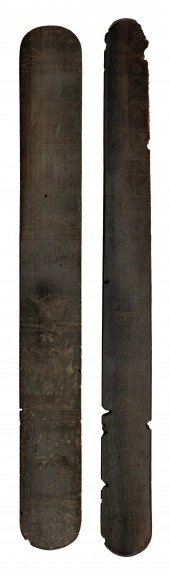 TWO SCRIMSHAW BALEEN BUSKS LAT