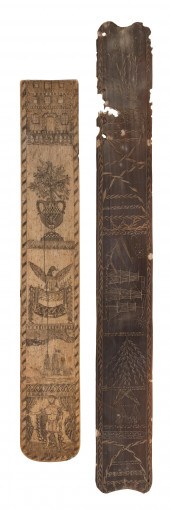 TWO SCRIMSHAW BUSKS MID-19TH C