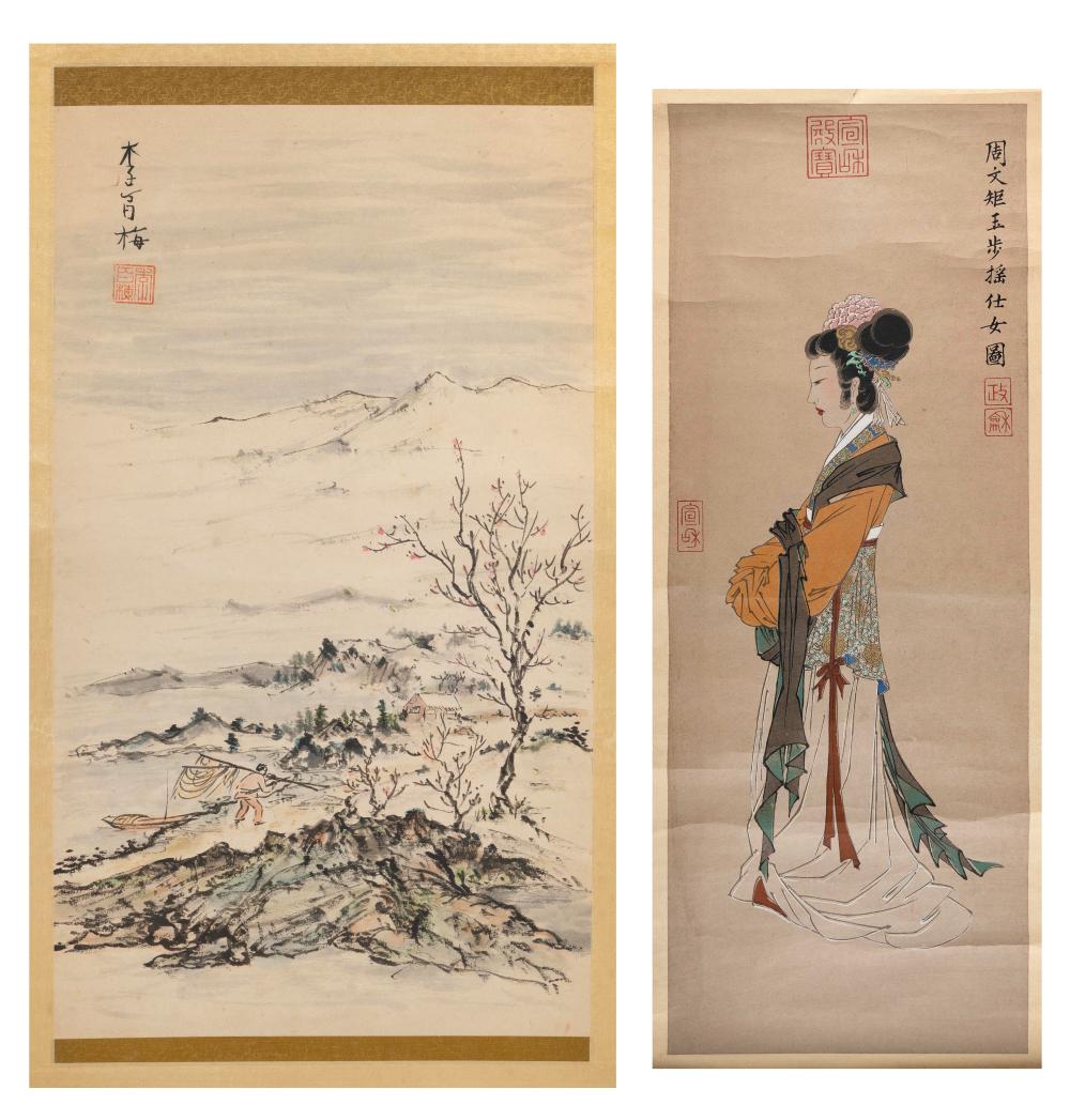 TWO SCROLL PAINTINGS 20TH