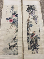 TWO SCROLL PAINTINGS OF FLOWER