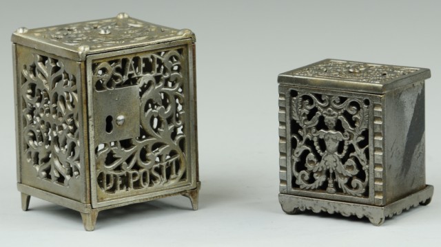 TWO SCROLLWORK SAFE BANKS