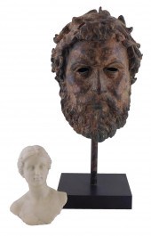TWO SCULPTURES: BRONZE HEAD OF