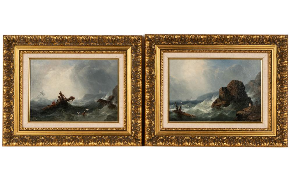 TWO SEASCAPESTwo Seascapes,  oil on