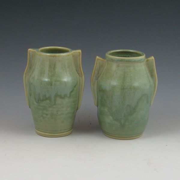 Two Seiz stoneware matte green