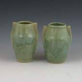 Two Seiz stoneware matte green