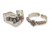 TWO SEMI-PRECIOUS SILVER BRACE