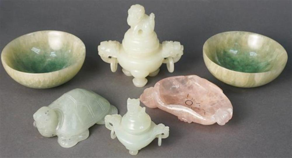TWO SERPENTINE KOROS, SOAPSTONE