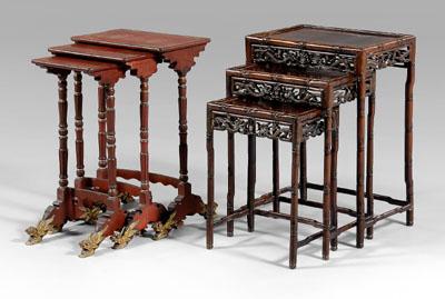Two sets Chinese nesting tables: