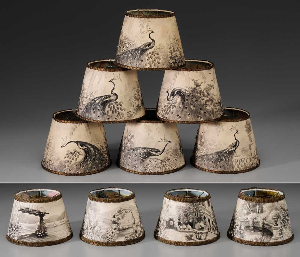 Two Sets Hand-Painted Lampshades