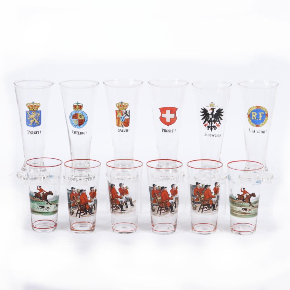 TWO SETS OF 6 HAND PAINTED ENAMEL