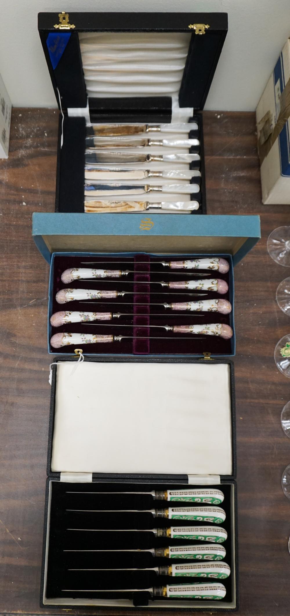 TWO SETS OF PORCELAIN HANDLE KNIVES
