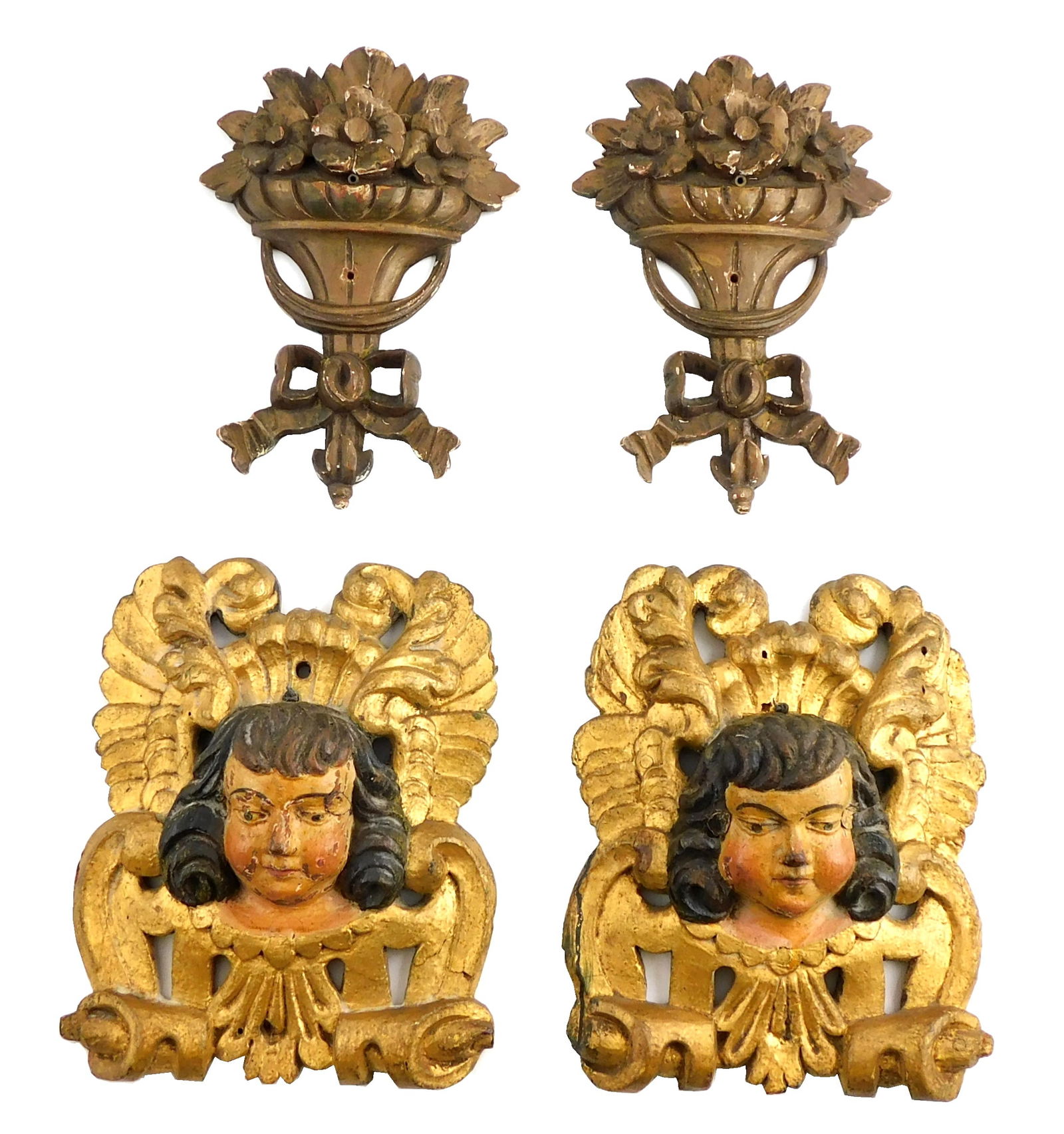 TWO SETS OF WOOD CARVED WALL