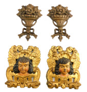 TWO SETS OF WOOD CARVED WALL P