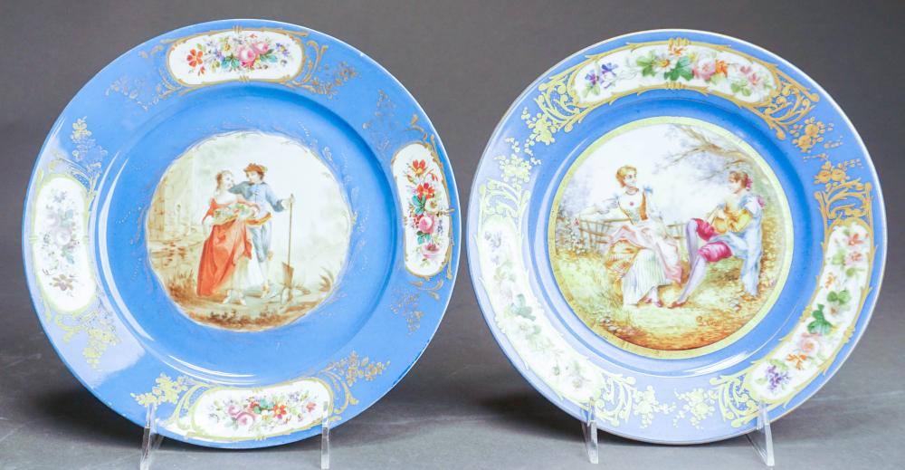 TWO SEVRES-TYPE GILT DECORATED BLEU