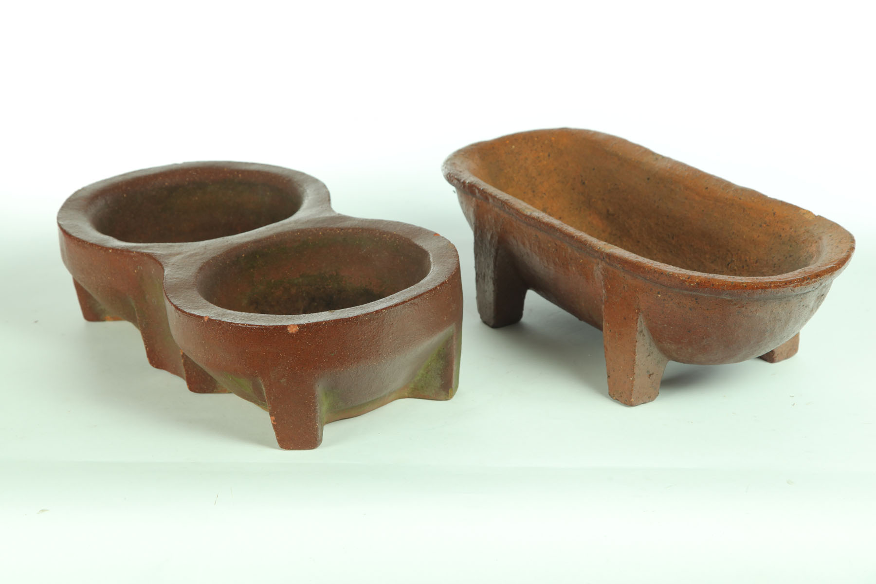TWO SEWERTILE WATERING DISHES. 