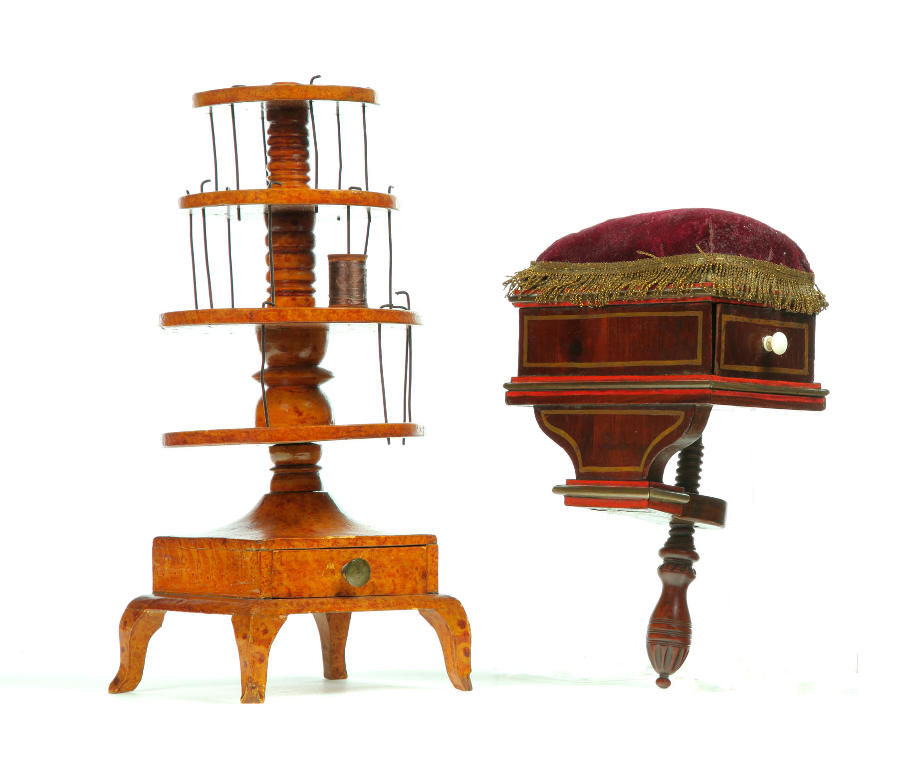 TWO SEWING CADDIES.  American  19th