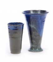 TWO SHEARWATER BLUE GLAZE VASE